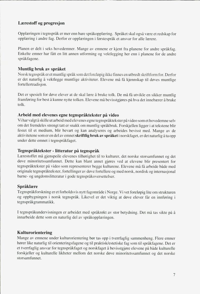 Skann 9 av Mønsterplanen 1987 · fagplaner for døve elever 1993