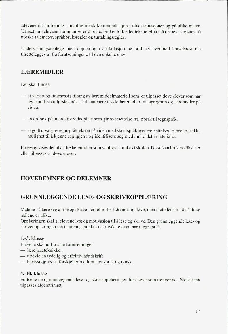Skann 19 av Mønsterplanen 1987 · fagplaner for døve elever 1993