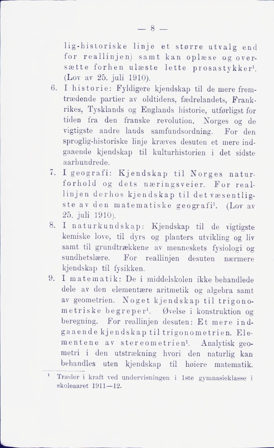 Skann 14 av Middelskolen: lov, reglement, undervisningsplan og eksamensreglement 1911