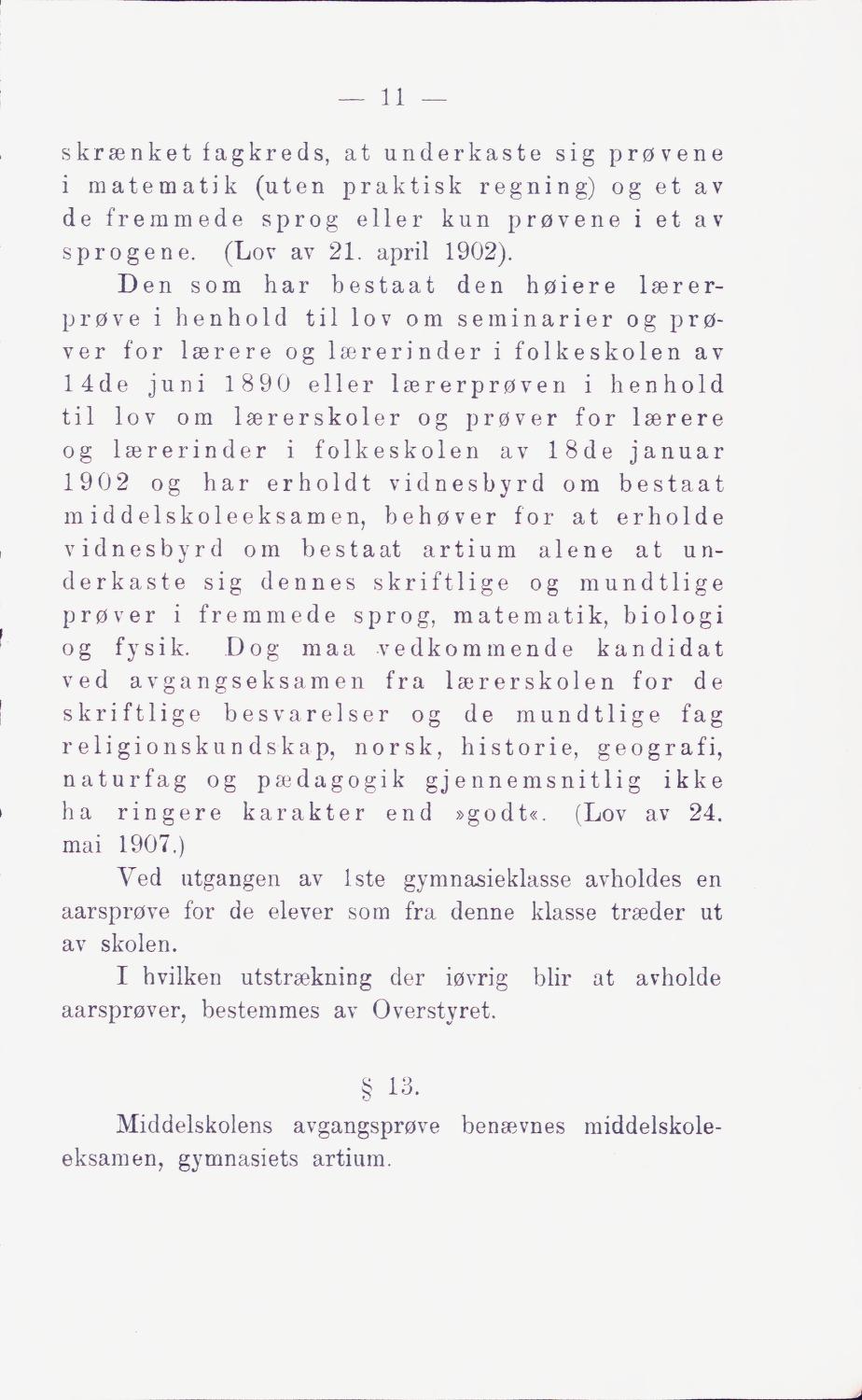 Skann 17 av Middelskolen: lov, reglement, undervisningsplan og eksamensreglement 1911