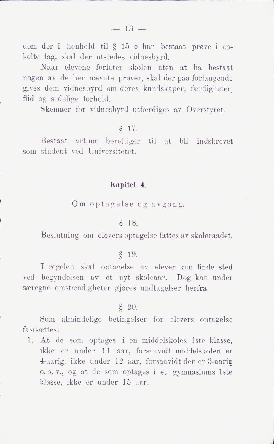 Skann 19 av Middelskolen: lov, reglement, undervisningsplan og eksamensreglement 1911