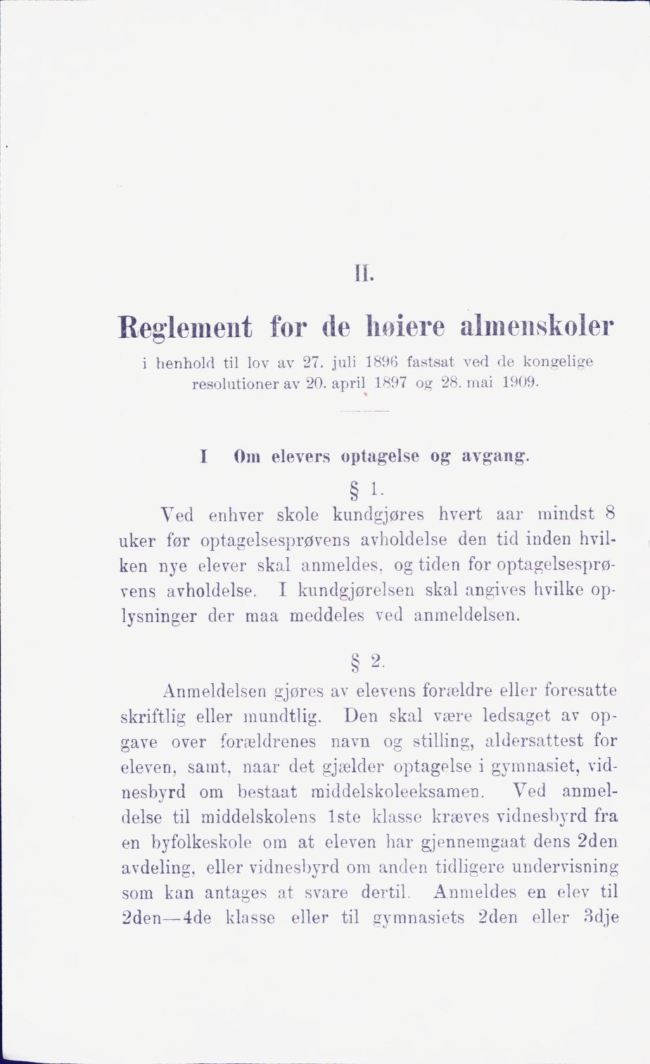Skann 38 av Middelskolen: lov, reglement, undervisningsplan og eksamensreglement 1911