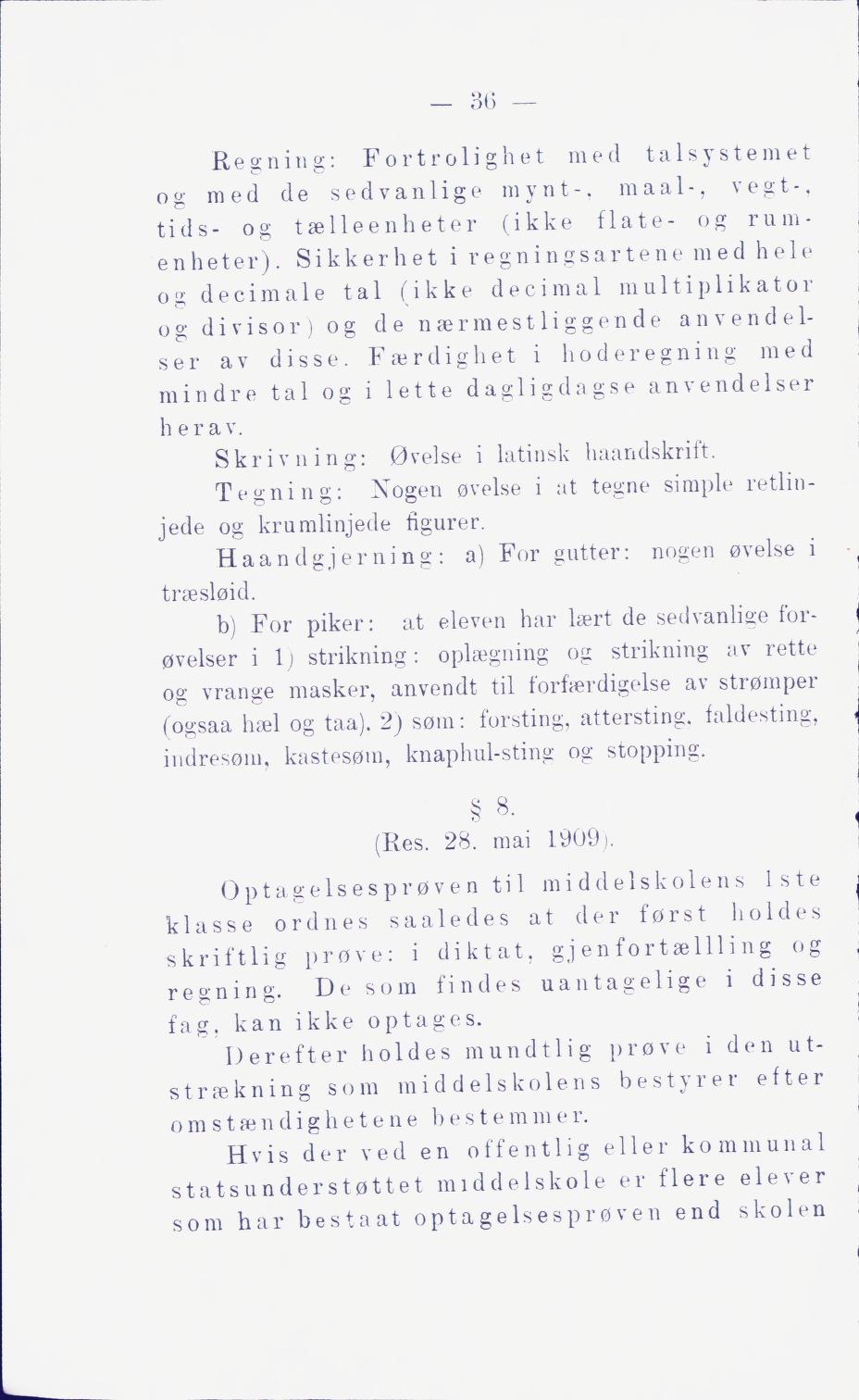 Skann 42 av Middelskolen: lov, reglement, undervisningsplan og eksamensreglement 1911