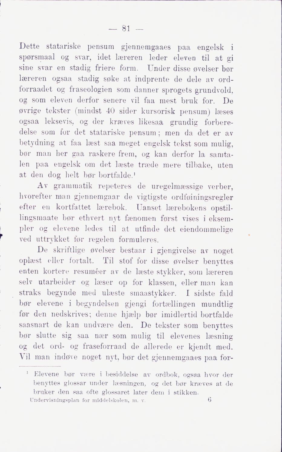 Skann 87 av Middelskolen: lov, reglement, undervisningsplan og eksamensreglement 1911