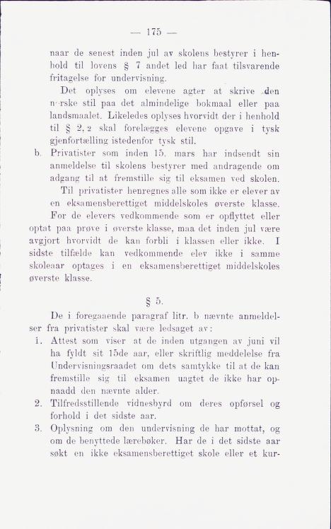 Skann 181 av Middelskolen: lov, reglement, undervisningsplan og eksamensreglement 1911