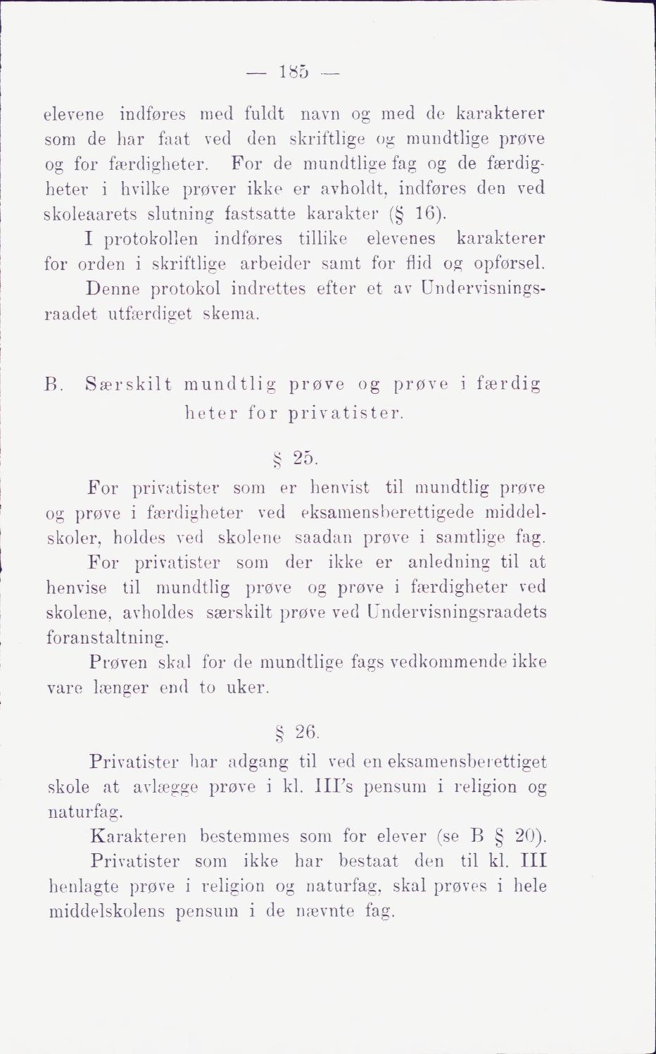 Skann 191 av Middelskolen: lov, reglement, undervisningsplan og eksamensreglement 1911