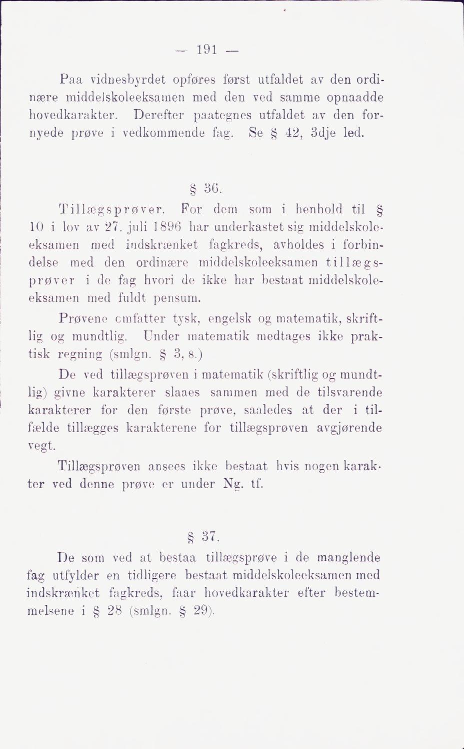 Skann 197 av Middelskolen: lov, reglement, undervisningsplan og eksamensreglement 1911