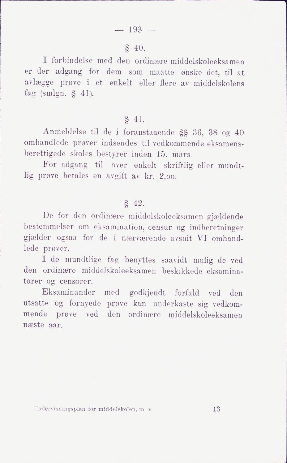 Skann 199 av Middelskolen: lov, reglement, undervisningsplan og eksamensreglement 1911