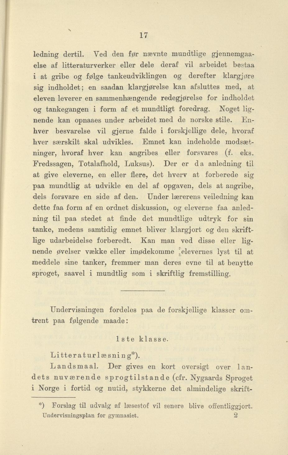 Skann 19 av Undervisningsplan for gymnasiet 1899