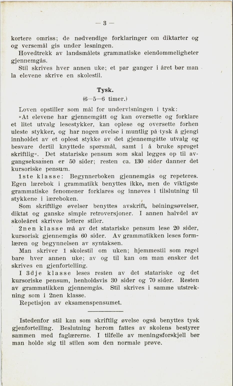 Skann 5 av Undervisningsplan for den treårige middelskole 1921