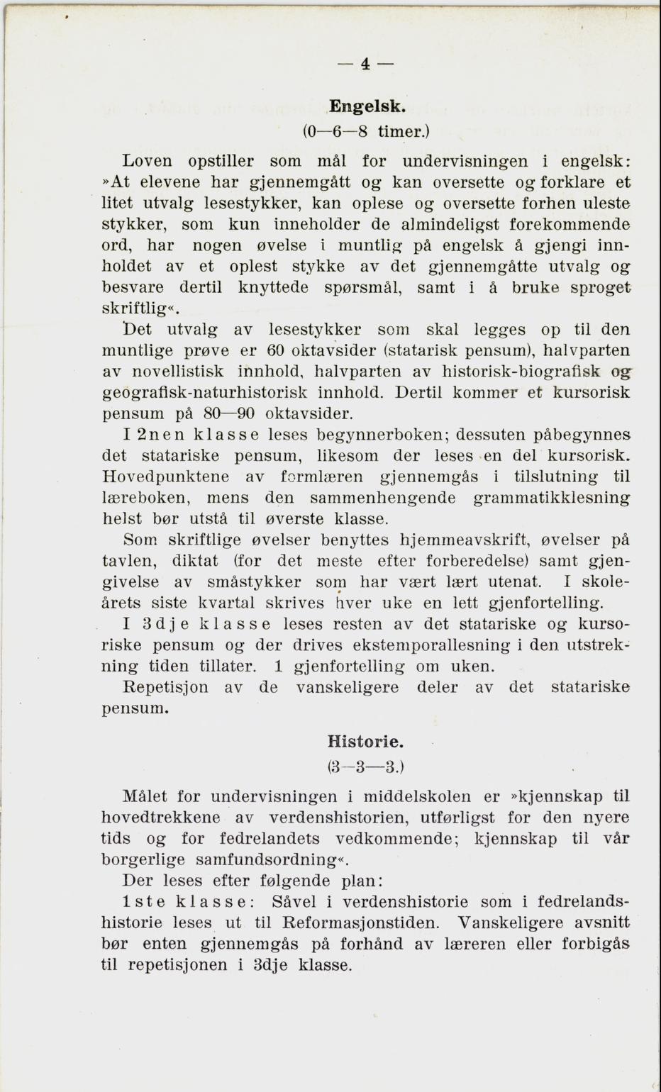 Skann 6 av Undervisningsplan for den treårige middelskole 1921