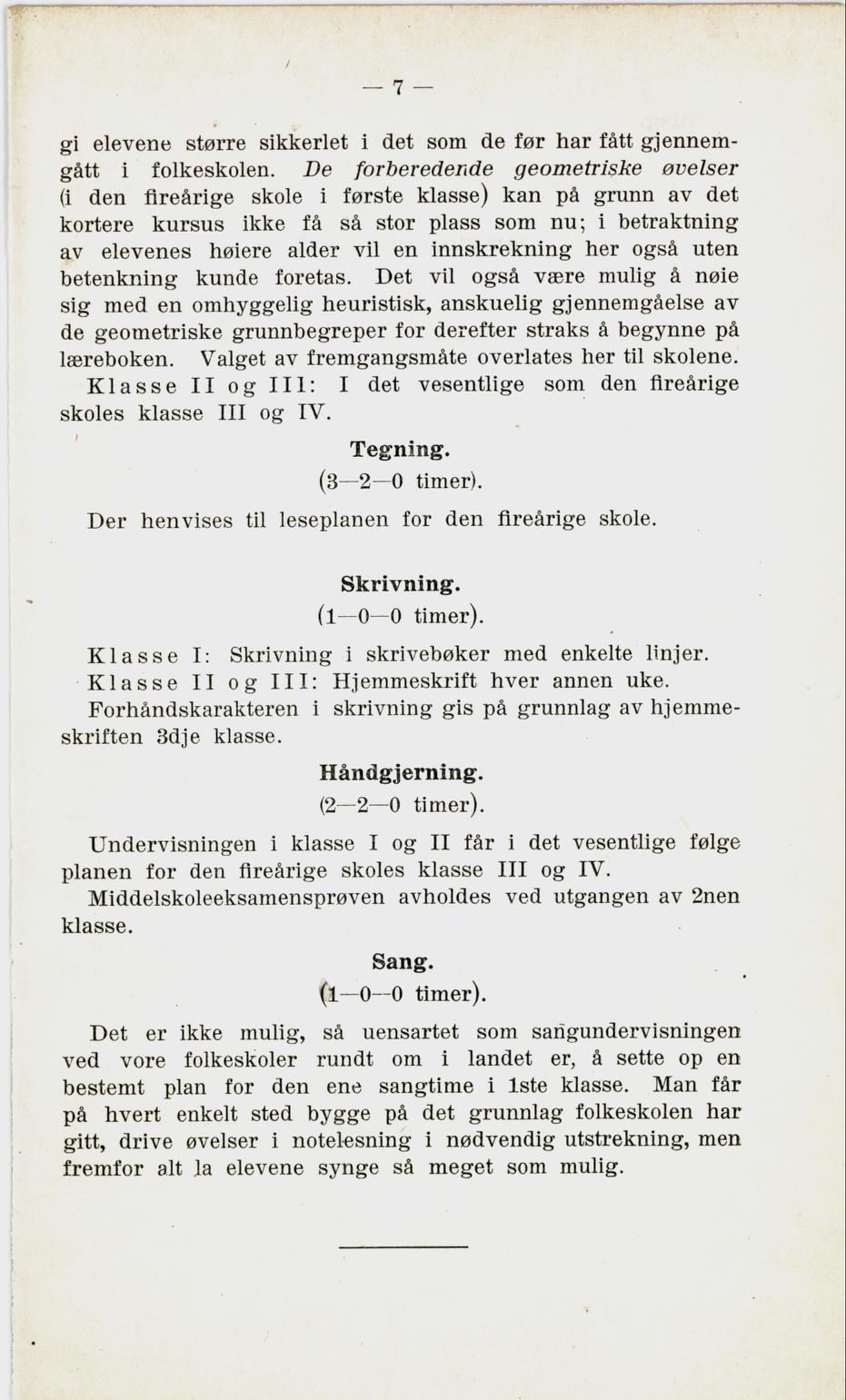 Skann 9 av Undervisningsplan for den treårige middelskole 1921