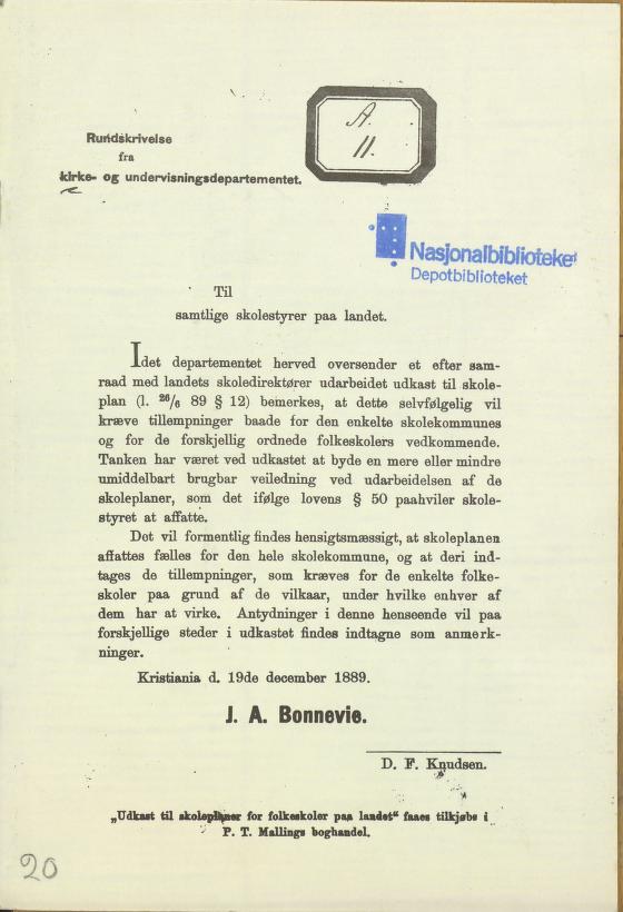 Skann 1 av Udkast til skoleplan for folkeskolene 1889