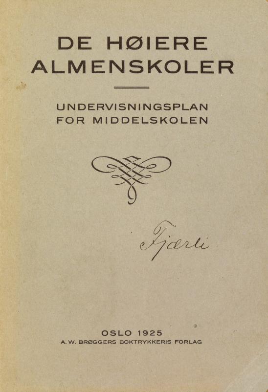 Skann 1 av Undervisningsplan for middelskolen 1925