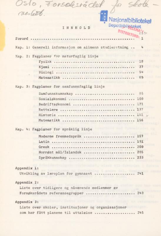 Skann 3 av Læreplan for gymnaset 1974 · del 3A allmenn studieretning