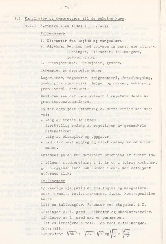 Skann 78 av Læreplan for gymnaset 1974 · del 3A allmenn studieretning