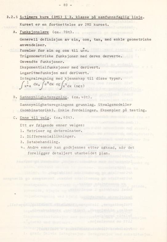 Skann 84 av Læreplan for gymnaset 1974 · del 3A allmenn studieretning