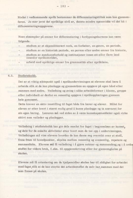 Skann 187 av Læreplan for gymnaset 1974 · del 3A allmenn studieretning
