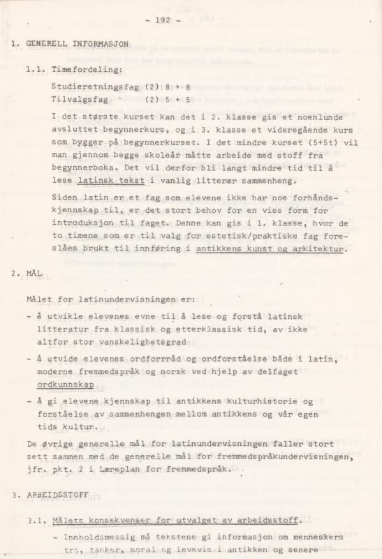 Skann 196 av Læreplan for gymnaset 1974 · del 3A allmenn studieretning